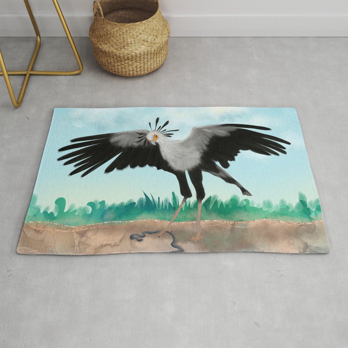 The Secretary Bird and the Snake - African Wildlife Creatures Rug