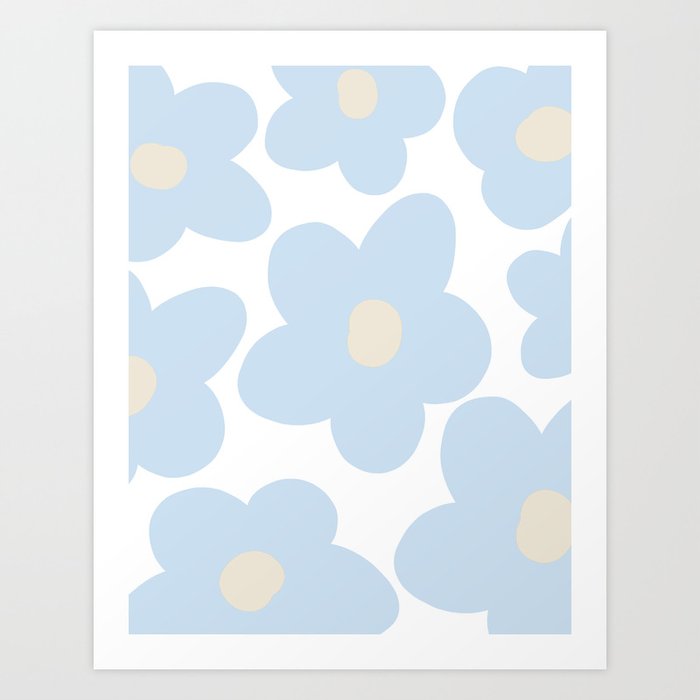 Retro Abstract Springflowers Blue Art Print
