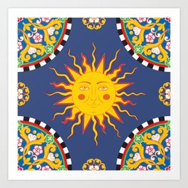 A Touch of Italian Elegance to Your Home: The Beautiful Sicili Sicilian Baroque Maiolica with Sun  Art Print