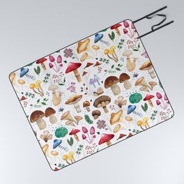 Watercolor forest mushroom illustration and plants Picnic Blanket