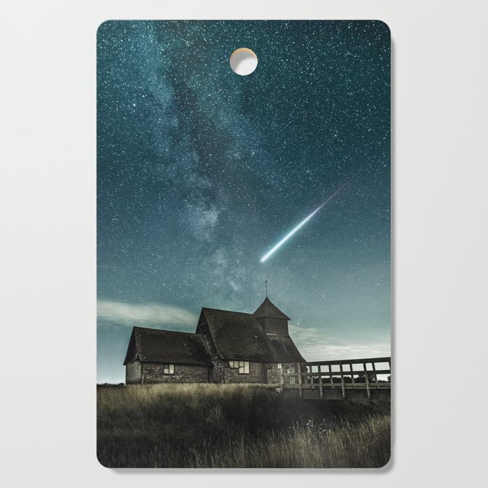 Shooting star; meteor shower on the plains twilight magical realism milky way galaxy color photograph / photography portrait Cutting Board