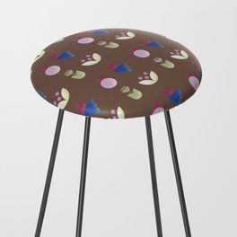 Simple modern flower and fruit pattern on dark brown background Counter Stool