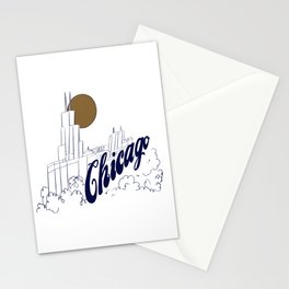 Sketched Chicago Skyline in Blue Stationery Card