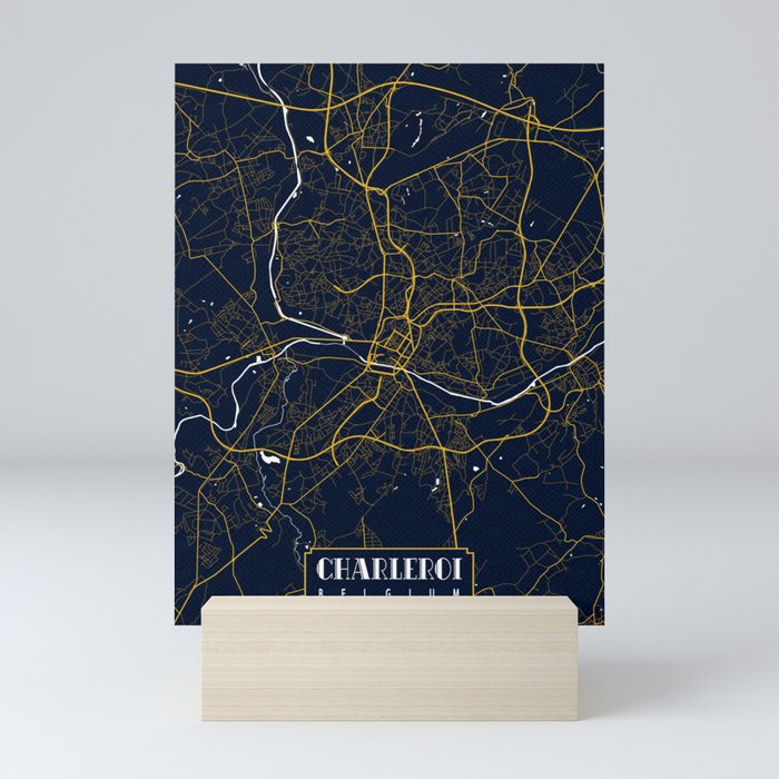 Charleroi City Map of Hainaut, Belgium - Gold Art Deco Mini Art Print