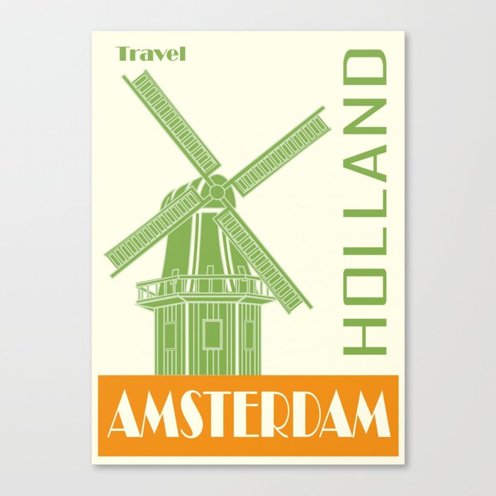 Amsterdam Holland Green And Orange Windmill Canvas Print