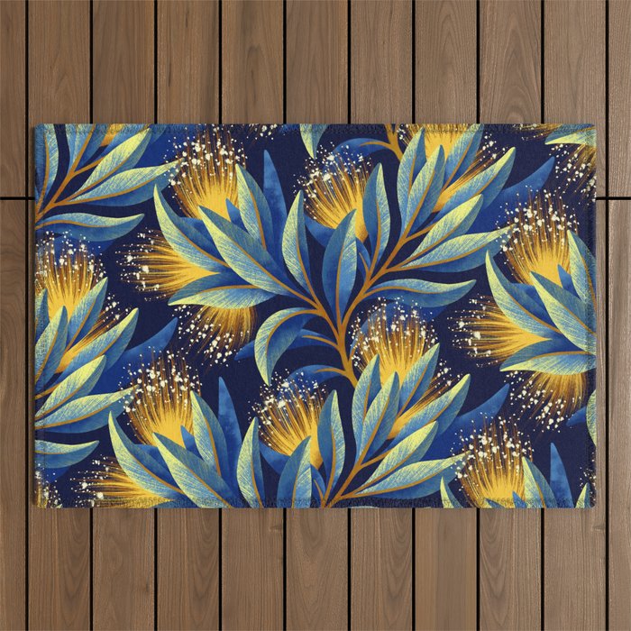 Pohutukawa Yellow / Blue Outdoor Rug by Andrea Muller Society6