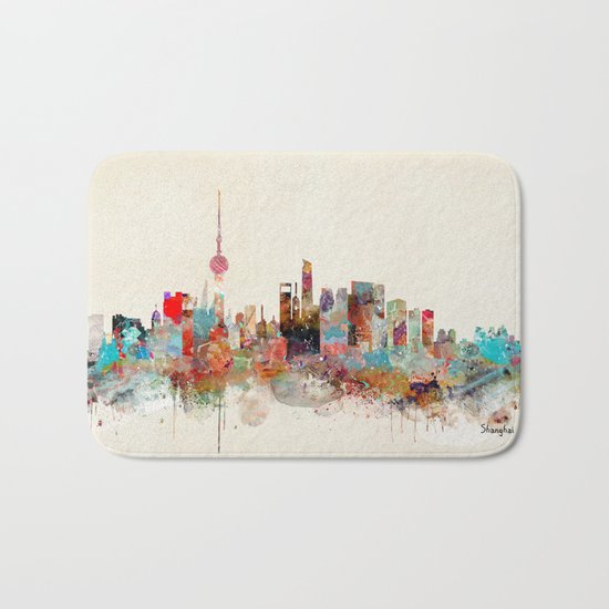 shanghai city skyline Bath Mat