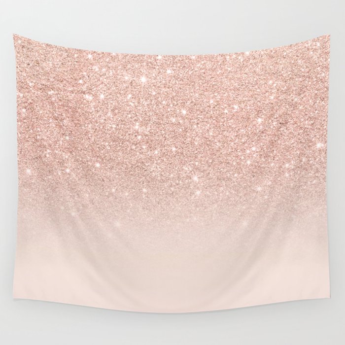 Rose gold faux glitter pink ombre color block Wall Tapestry by Girly