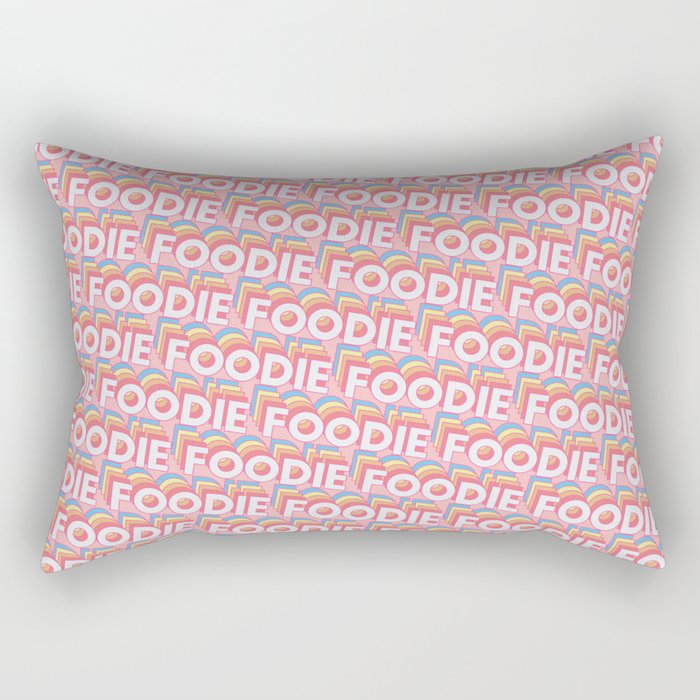 'Foodie' Trendy Rainbow Text Pattern (Pink) Rectangular Pillow