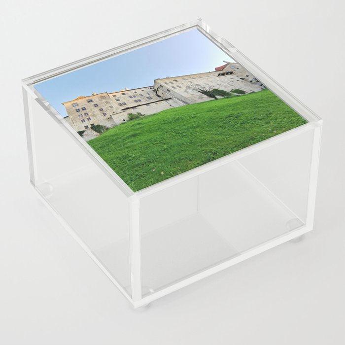 Old Stone Building on Green Grass Acrylic Box