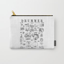 Drum Set Kit Vintage Patent Drummer Drawing Print Carry-All Pouch