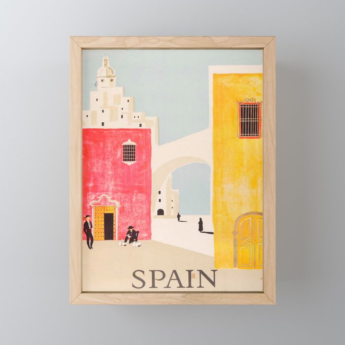 Spain Vintage Travel Poster Mid Century Minimalist Art Framed Mini Art Print