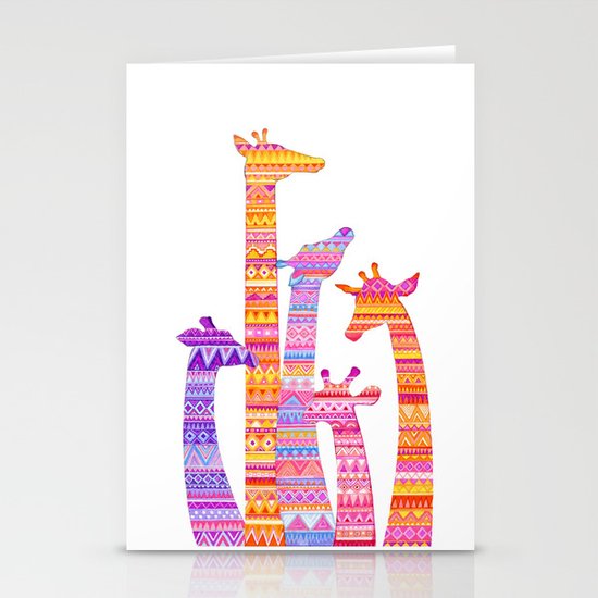 Giraffe Silhouettes in Colorful Tribal Print Stationery Cards