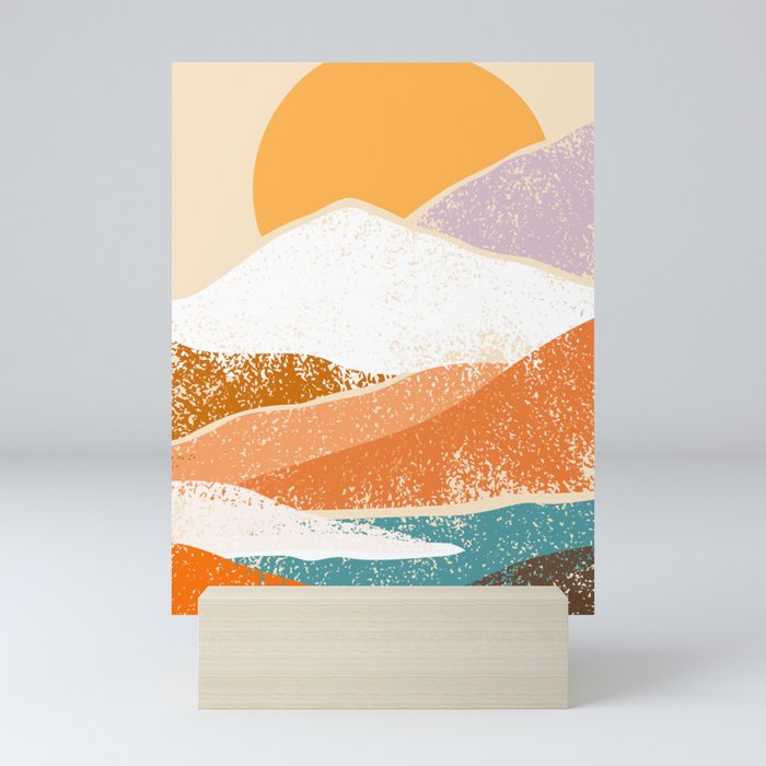 Abstract sunset mountain landscape painting art print Mini Art Print