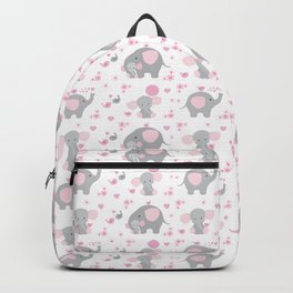 Pink Elephant Baby Girl Nursery Backpack | Girl, Balloon, Baby, Newmother, Digital, Jungle, Bird, Hearts, Pattern, Chickadee 