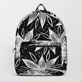 White Flower Pattern on Black Background Backpack