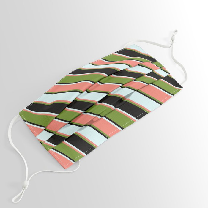 Light Cyan, Salmon, Green, and Black Colored Pattern of Stripes Face Mask