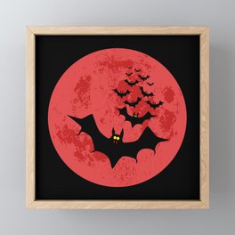 Vampire Bats Against The Red Moon Framed Mini Art Print