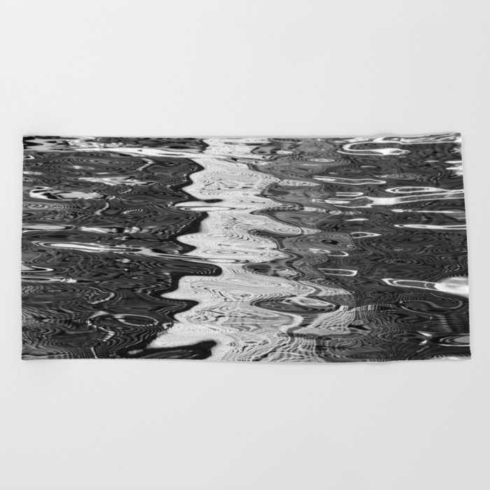 Black and White Abstract Ocean Reflections Beach Towel