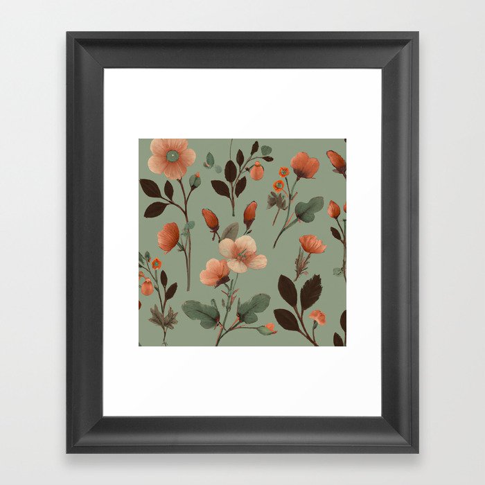 Sage Green Floral Pattern Framed Art Print