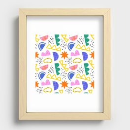 Abstract shape seamless pattern with colorful geometric doodles Recessed Framed Print