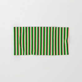 [ Thumbnail: Red, Turquoise, Lime, and Black Colored Lines/Stripes Pattern Hand & Bath Towel ]