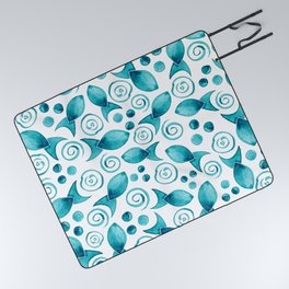 Little Fish + Spirals Pattern In Teal Picnic Blanket