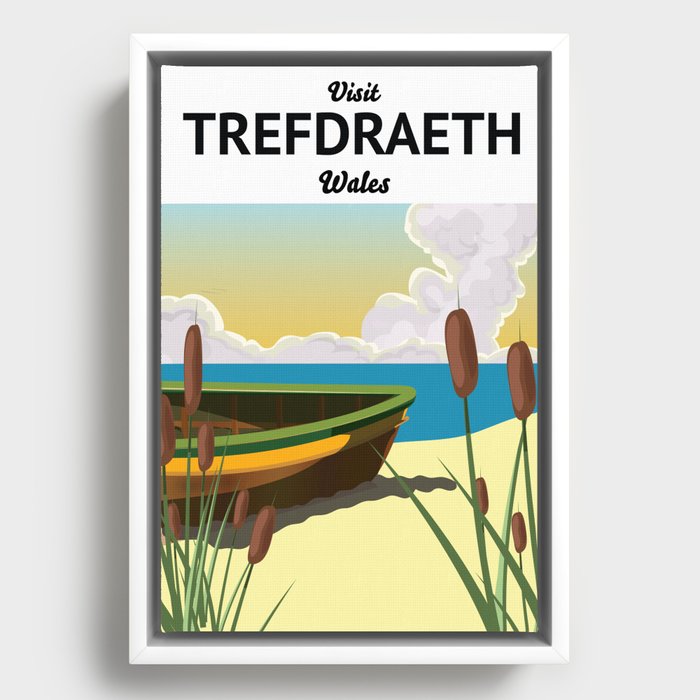 Trefdraeth Wales beach seaside travel poster. Framed Canvas