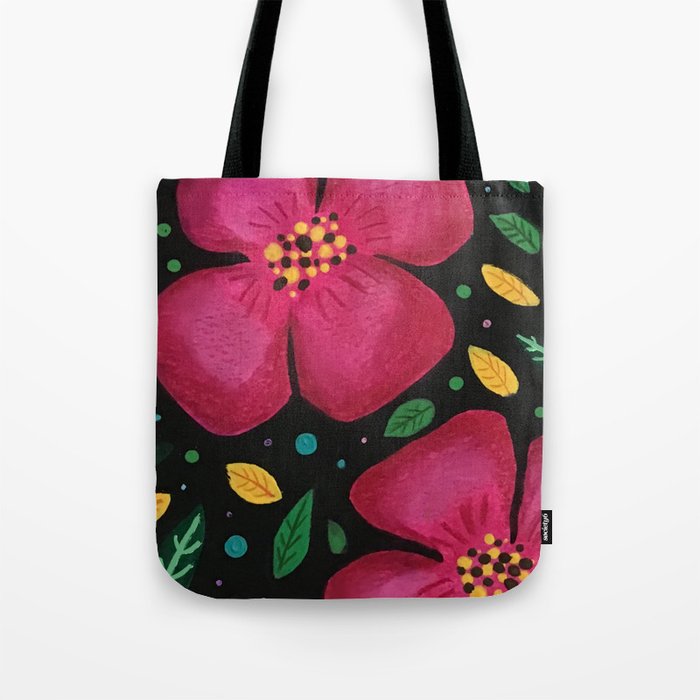 Pink-red  tropical flower pattern gouache design Tote Bag
