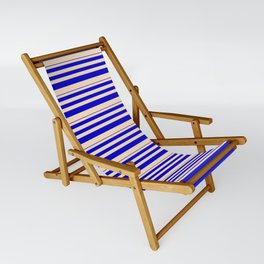 [ Thumbnail: Blue & Bisque Colored Stripes/Lines Pattern Sling Chair ]