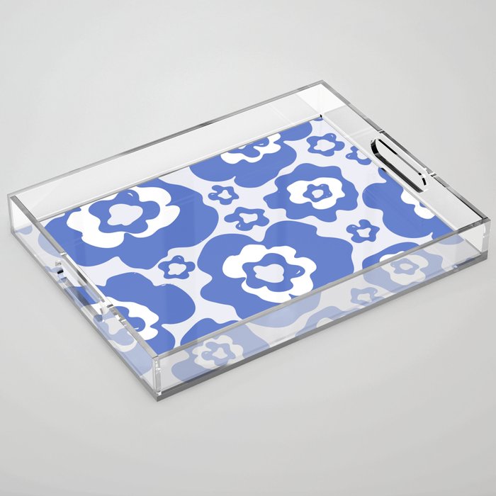 Abstract Blue Flower Pattern 02 Acrylic Tray