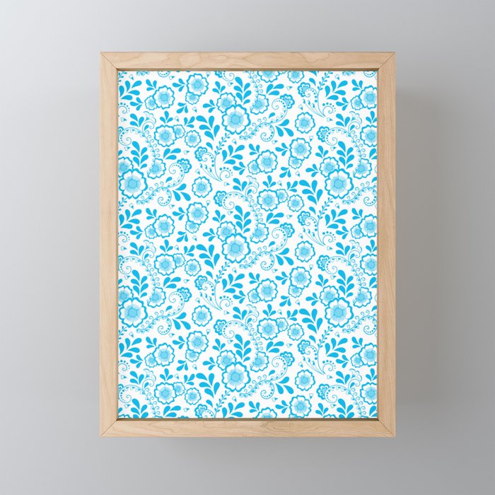 Turquoise Eastern Floral Pattern Framed Mini Art Print
