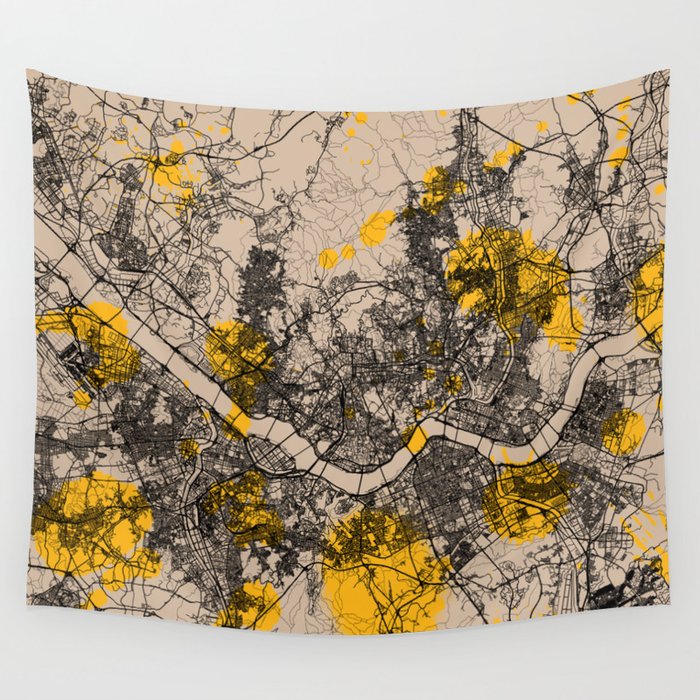 Seoul, South Korea - Artistic Map Print Wall Tapestry