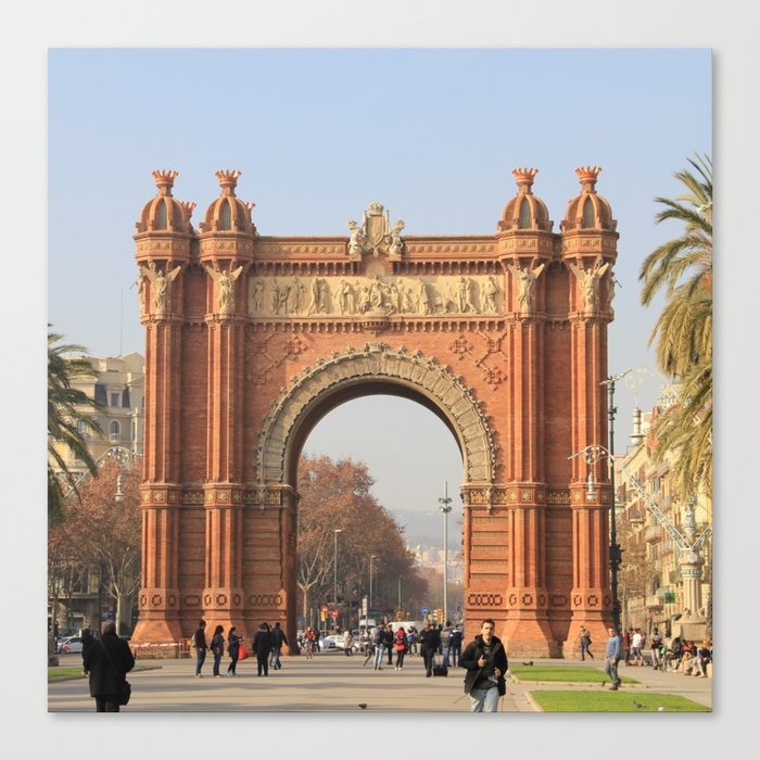 Spain Photography - Arco De Triunfo Surrounded By Tourists Canvas Print