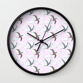 SKY DINOS Wall Clock | Kidfriendly, Raptor, Dinos, Colorful, Watercolor, Clouds, Sky, Wings, Dinosaur, Jurasic 