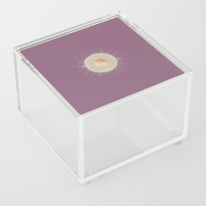 Watercolor Seashell and Sand Circle on Dark Purple Acrylic Box