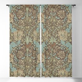 William Morris Vintage Honeysuckle & Tulip Taupe Blue Floral Blackout Curtain