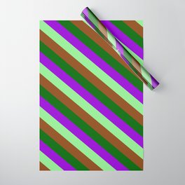 [ Thumbnail: Dark Green, Dark Violet, Light Green, and Brown Colored Lines Pattern Wrapping Paper ]
