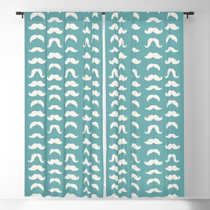Hipster Moustache Pattern - Teal Blue Blackout Curtain