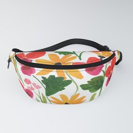 Power to the Pansy, Flowers, Happy, Sunshine, Sunflowers Fanny Pack | Watercolor, Vintage, Sunshine, Joyful, Retro, Midwest, Leaves, Pink, Yellow, Ohio 
