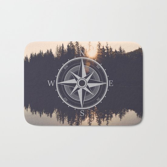 Wooded Lake Reflection Compass Bath Mat