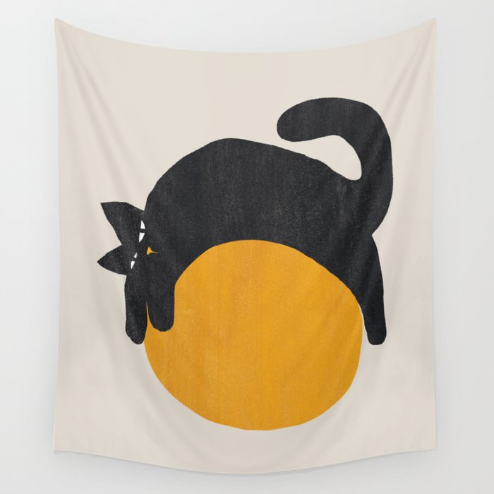 Cat with ball Wandbehang | Gemälde, Digital, Katze, Ball, Cute, Whimsical, Lustig, Black-cat, Pet, Tier