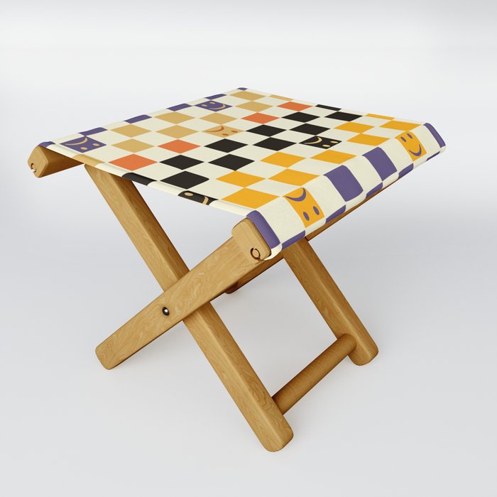 Check and smiles. Collage, Mid Century Modern Color Palette. Folding Stool