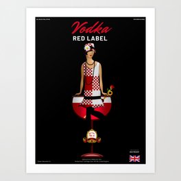 Vintage red label vodka alcoholic beverages flapper black advertising poster / posters for bar, kitchen, and dining room decor Art Print