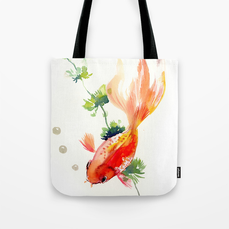 Goldfish Aquarium Fish Art Design Watercolor Fish Painting Tote