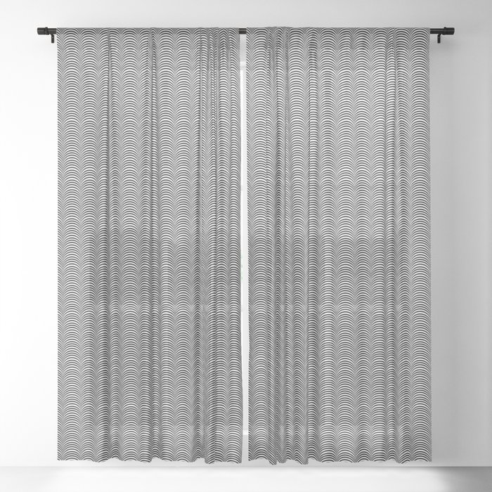 Black and White Scallop Line Pattern Digital Graphic Design Sheer Curtain