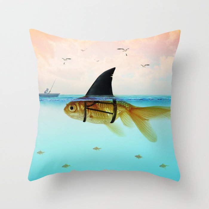 goldfish with a shark fin Throw Pillow