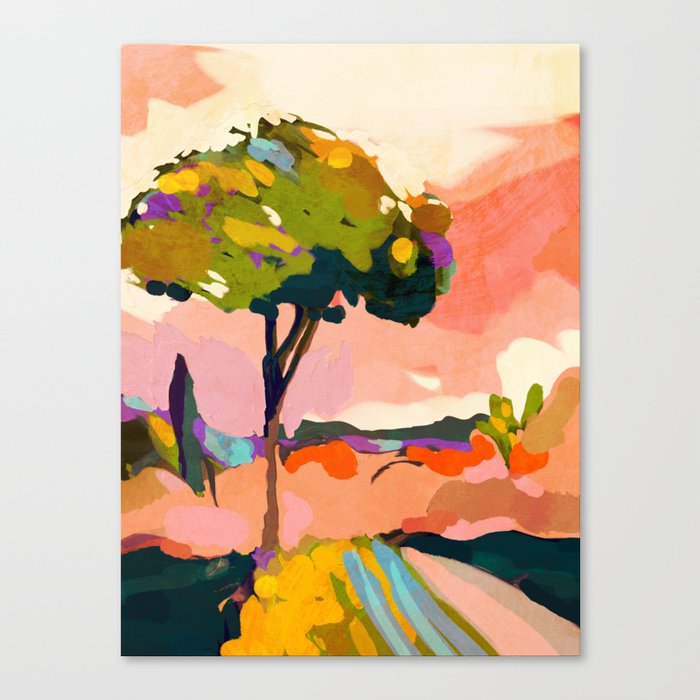 sundown with tree landscape Canvas Print