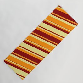 [ Thumbnail: Tan, Dark Orange, and Dark Red Colored Lined Pattern Yoga Mat ]