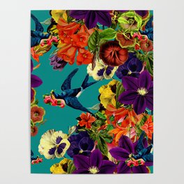 Vintage Swallow Floral Poster